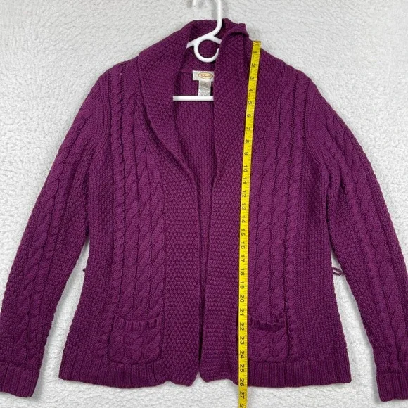 Talbots Sweater Womens Medium Purple Cable Knit Shawl Collar Cardigan Vintage - Picture 6 of 10